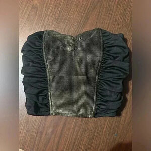 Black And Gold Sparkly Tube Top. Elastic. Size S. Boning In Front For Structure